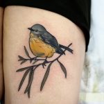 Eastern yellow robin tattoo by @sophiabaughan