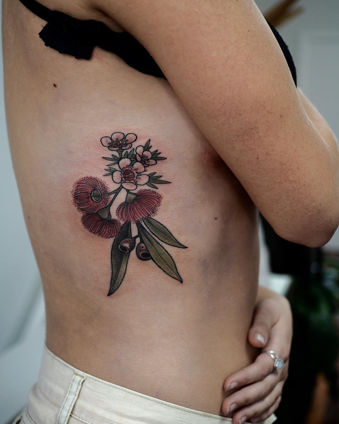 Geraldton wax flowers tattoo by @sophiabaughan