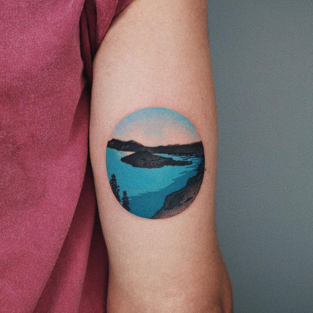 Island in a lake tattoo by @takemymuse