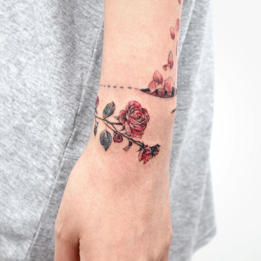 rose butterfly tramp stamp bracelet temporary tattoo shoulder arm | eBay