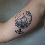 Ship and globe by @justinoliviertattoo
