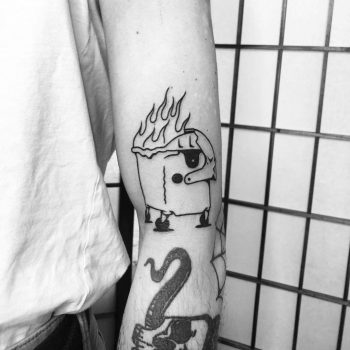 Waste container tattoo by @alexbergertattoo