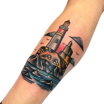 Old-school lighthouse by @pablo_de_tattoolifestyle