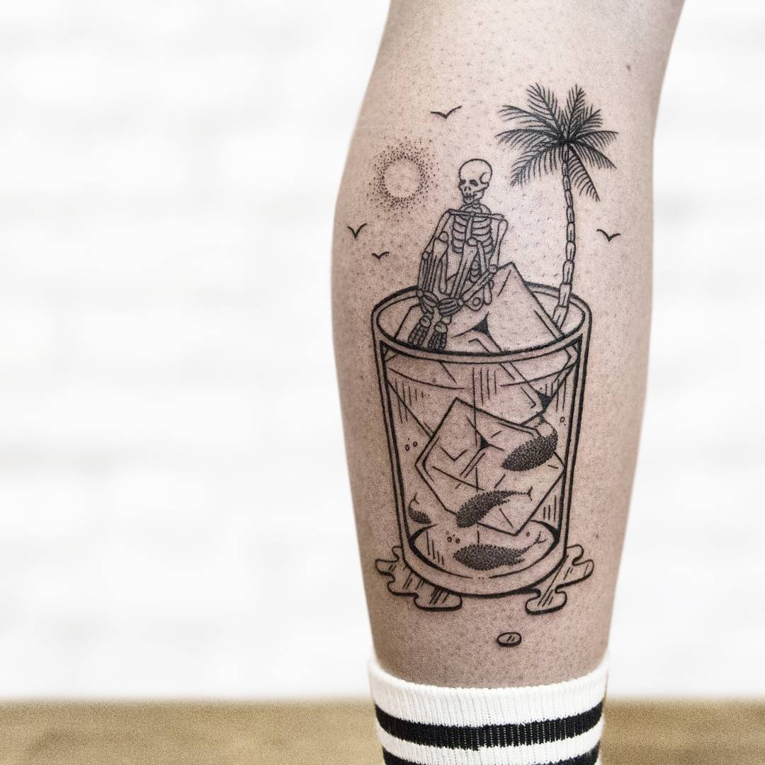 Skeleton in a glass by @isaarttattoo