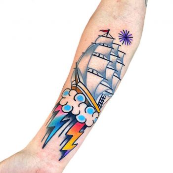 Colorful ship by @pablo_de_tattoolifestyle