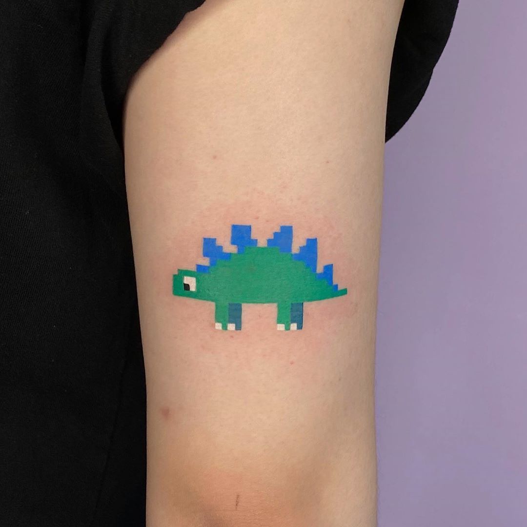 Pixel dinosaur tattoo by @88world.co.kr