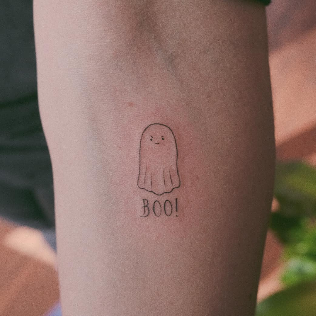 Cute tiny ghost tattoo by mylittleblueforest