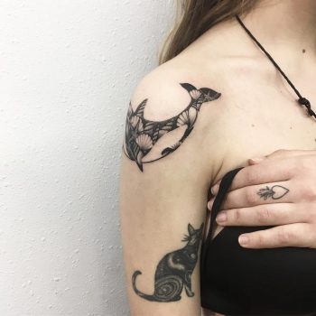 Cat and orca tattoos by @vlada.2wnt2