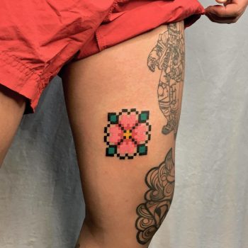 Pixel Flower Tattoo by @88world.co.kr