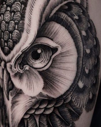 Owl Head Tattoo by tattooist Arang Eleven