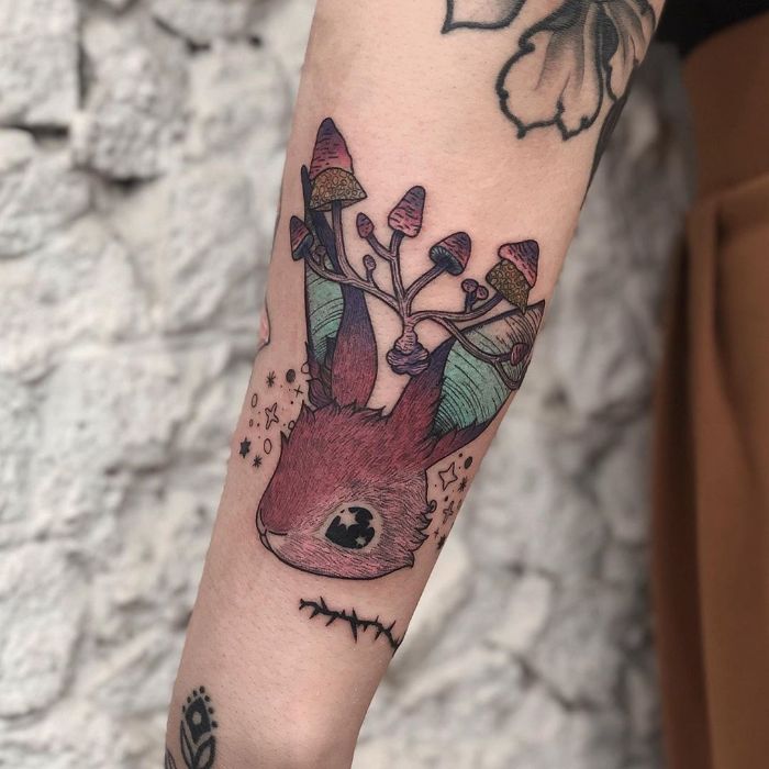 Mushroom Bunny Tattoo by @mylittleblueforest