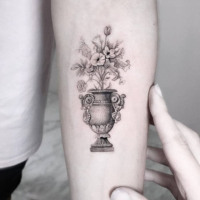 Victorian Vase Tattoo by Edit Paints Tattoo