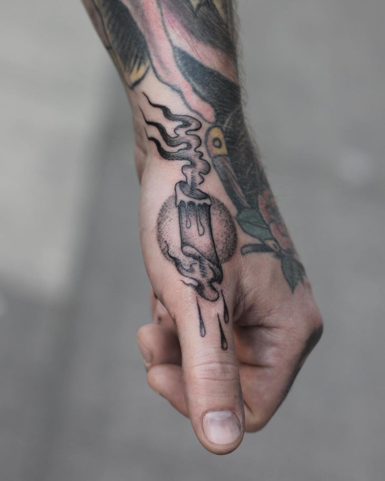 Double End Candle Tattoo by @ 