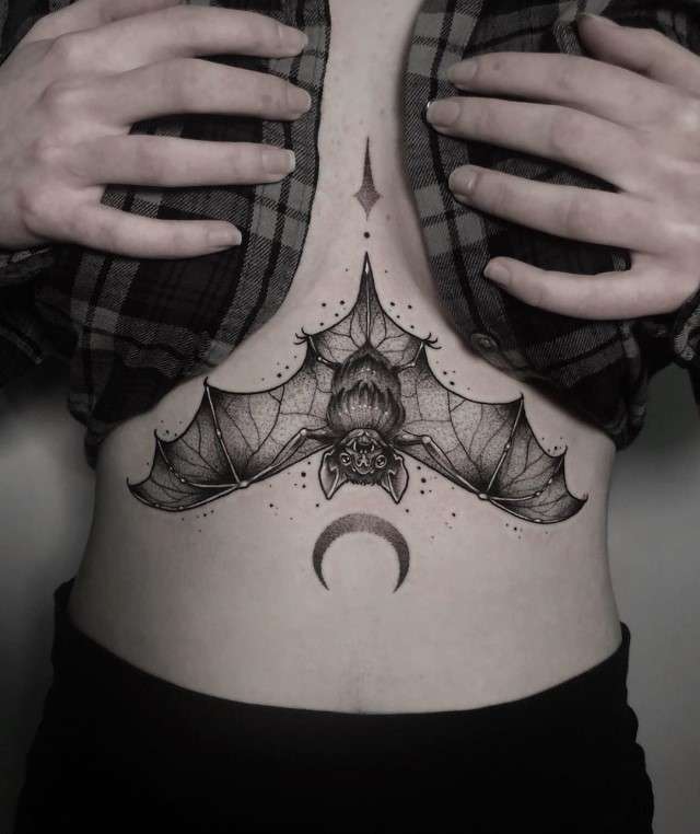 Bat Tattoo On A Belly By @vil_tattoo