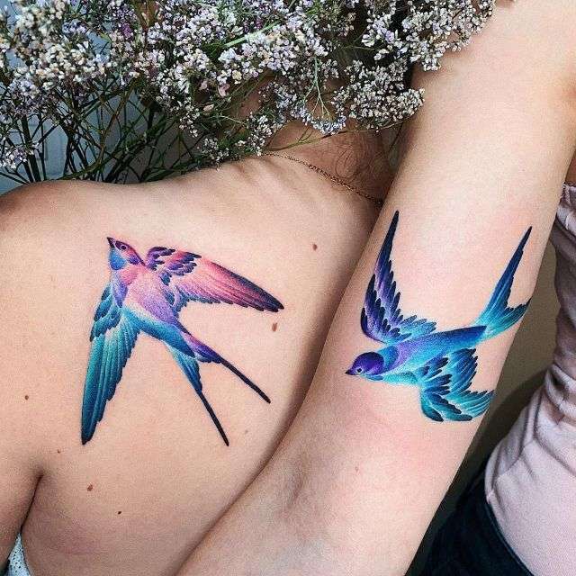 Matching Bird Tattoos By Valeria Yarmola