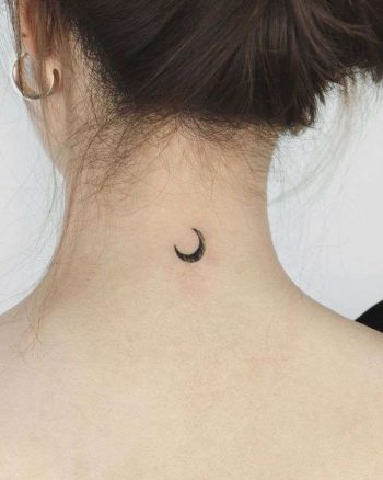 Tiny Crescent Moon Tattoo On The Neck By @tattooist_ati
