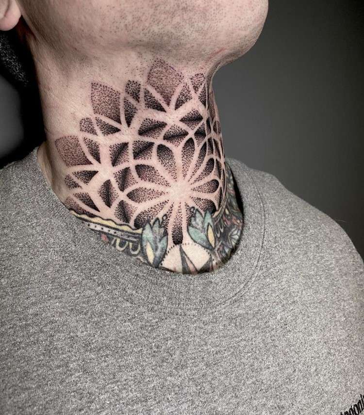 Dot-work Mandala Tattoo On The Neck By Dom Joel
