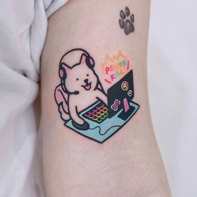 Gamer Dog Tattoo by @jizottt