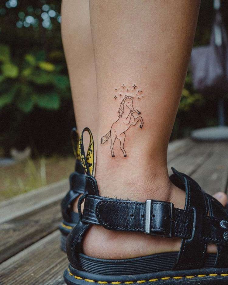 Horse Tattoo On an Ankle by @bongkee_