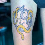 Blue And Yellow Ouroboros Tattoo by @mirkosata