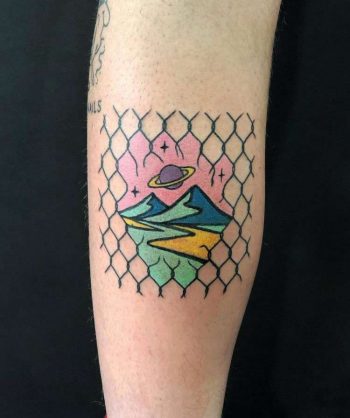 Broken Fence And Landscape Tattoo by @dusty_past