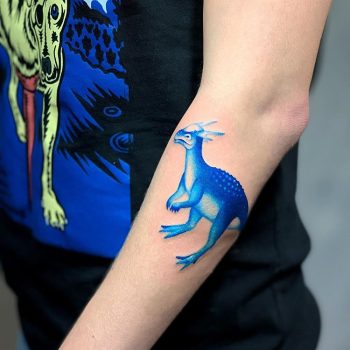 Blue Dinosaur Tattoo By @dasha_ebalotnaya