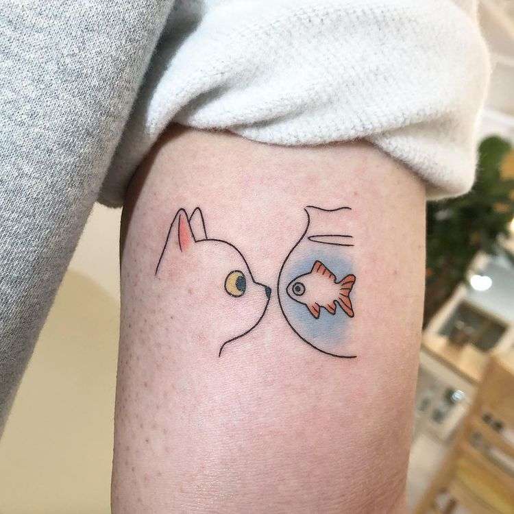 Cat And Fish Tattoo by @buoythefishlover
