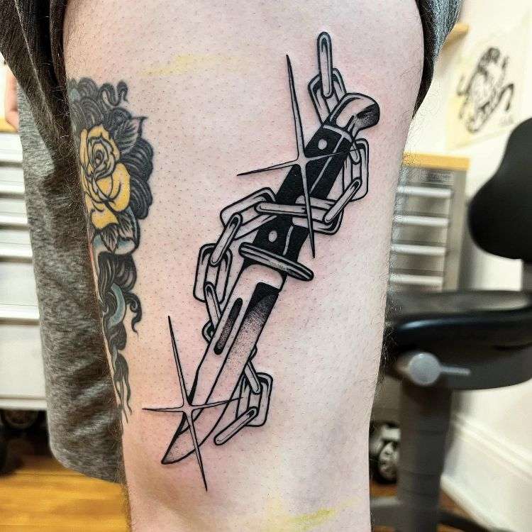 Knife And Chain Tattoo by @straydogsociety