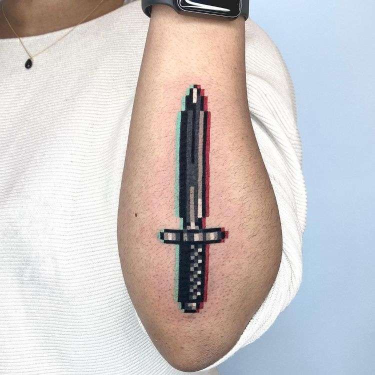 Pixel Sword Tattoo By @88world.co.kr