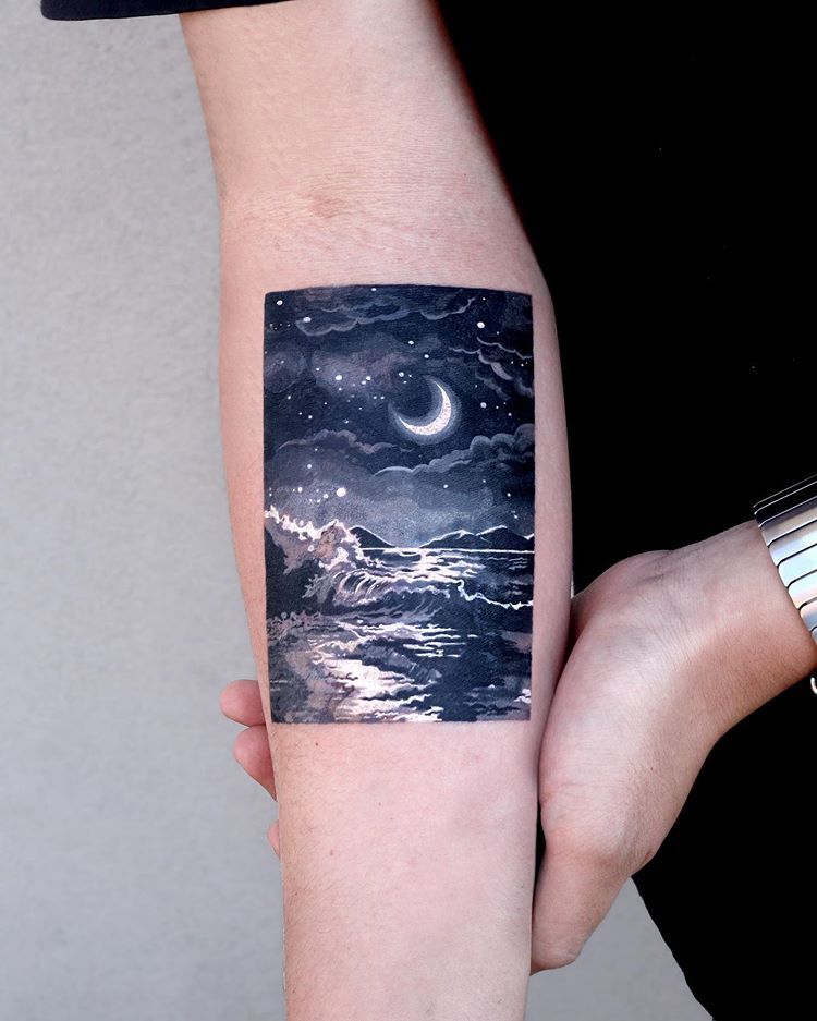 Sea At Night Tattoo By @tattooist_sigak