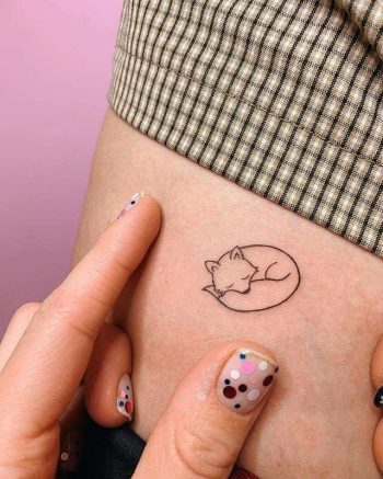 Tiny Curled Up Fox Tattoo by Masha Vivo