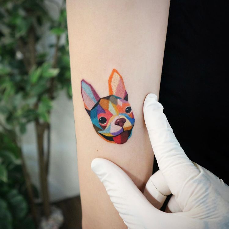 Polygonal French Bulldog Tattoo by @polyc_sj