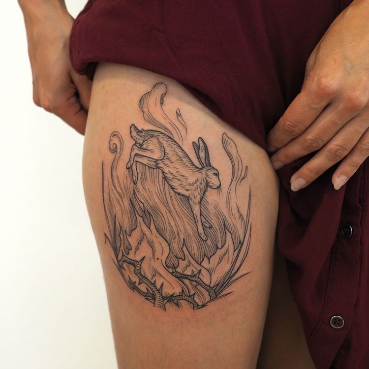 Brazen Hare Tattoo by @ek.tattoos