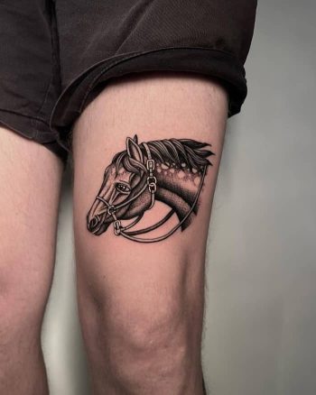 Blackwork Horse Head Tattoo by @justinoliviertattoo