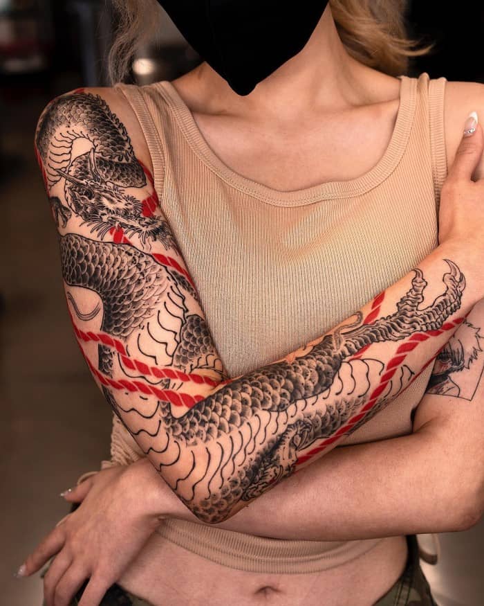Dragon And Rope Sleeve by @oozy_tattoo