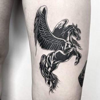 Black And White Pegasus Tattoo by @crimclay
