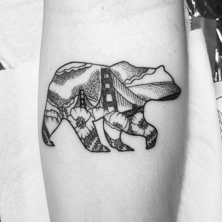 California Bear Tattoo by @mothanddagger
