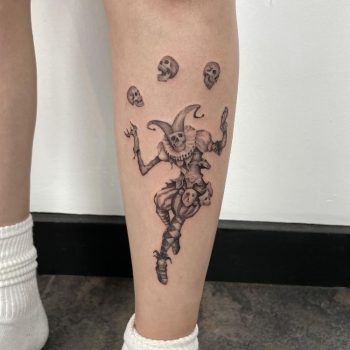 Dead Jester Tattoo On A Shin by @_kennygo