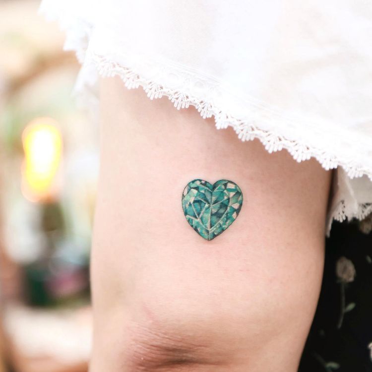 Heart-Shaped Emerald Tattoo by @xiso_ink