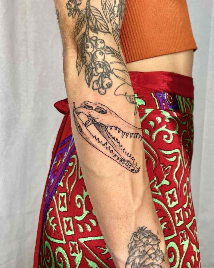 Nile River Crocodile Skull Tattoo On A Forearm by @flynn_cooper_