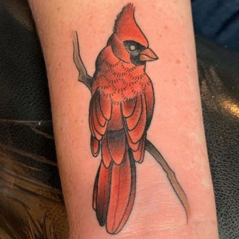 Red Bird Tattoo by @wellscotattoo