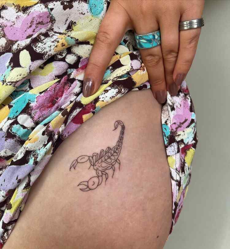 Scorpion Bikini Line Tattoo by @becca_tattoo