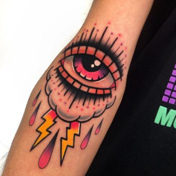 Traditional Eye And Lightning Bolt Tattoo by @valebubu_libh