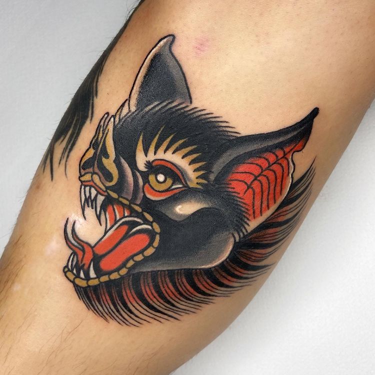 American Traditional Bat Tattoo by @mr.long_tattooer