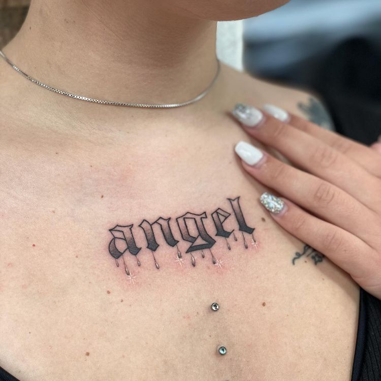 Angel Lettering Tattoo by @silviainkocciati