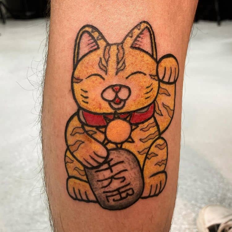 Chinese Lucky Cat Tattoo by @vi_per_tattoos