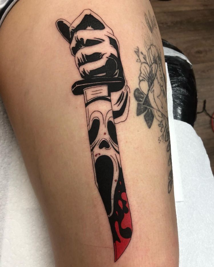 Ghostface Knife Tattoo by @jade_tattoo.uk