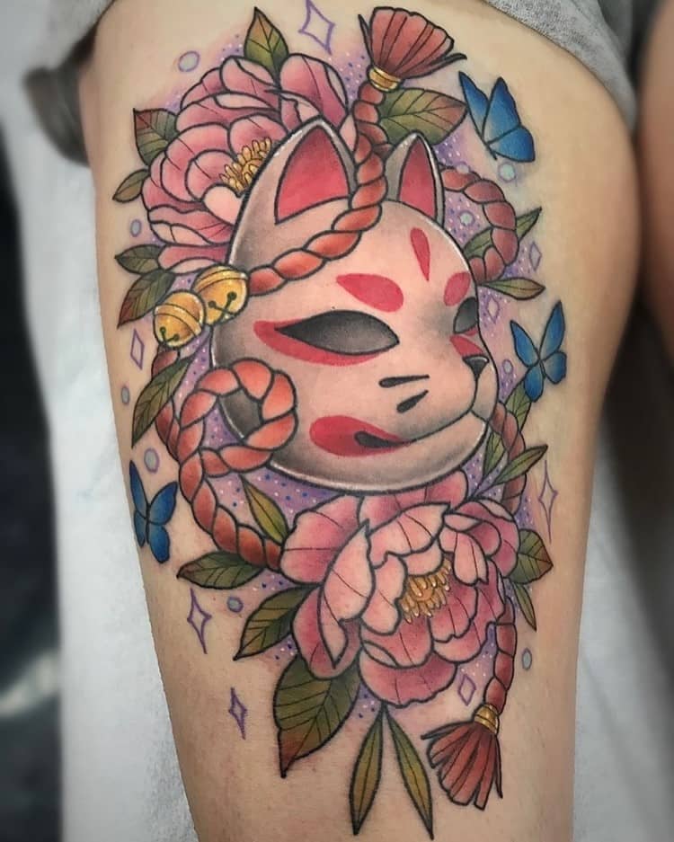 Japanese Fox Mask Tattoo by @breerobinson