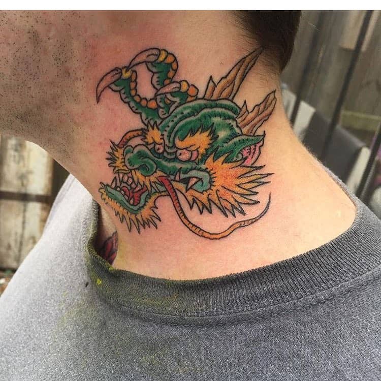 Chinese Neck Tattoo Dragon by @pigmenttattoonola