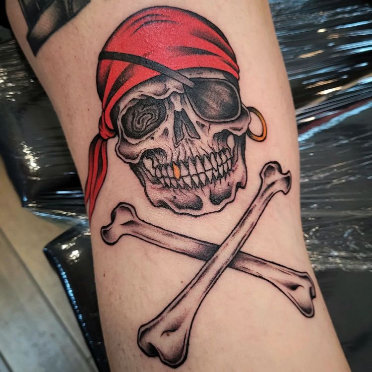 Pirate Skull And Crossbones Tattoo by @sara.caturani